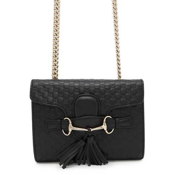 Gucci Chain Shoulder Bag Micro Guccissima Horsebit Leather 449636 GUCCI Black - Picture 1 of 16